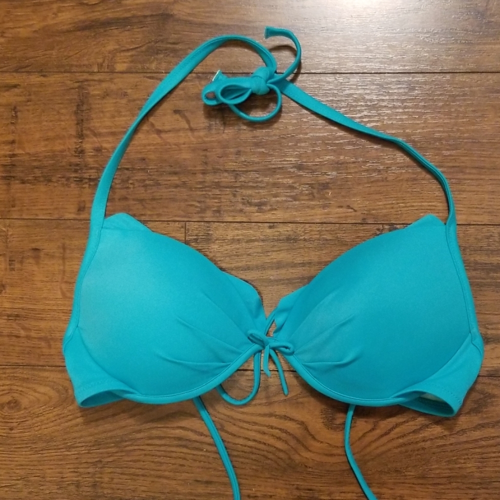Teal halter push up bikini top